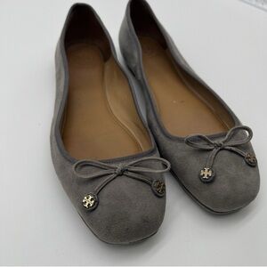 Tory Burch Women's Carbon Gray Suede Leather Laila Driver Ballet Flats Size 10